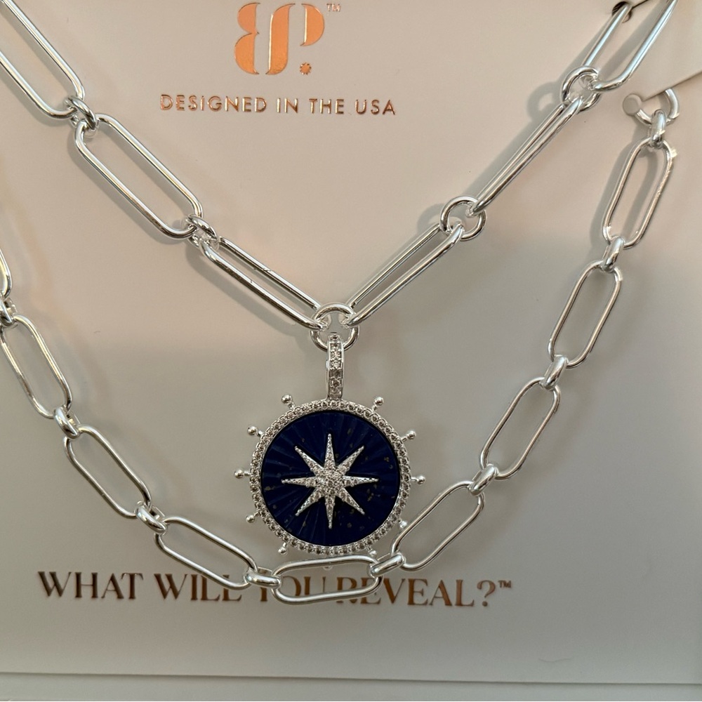 Silver Chain Necklace with Blue Starburst Pendant - Picture 4 of 6